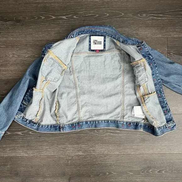 TOMMY HILFIGER Vintage Womens Small 90s Y2K Denim Jean Trucker Jacket Western - Picture 7 of 12